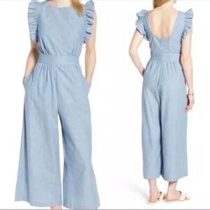 1901 Blue Wide Leg Jumpsuit Ruffle Sleeve Size 4